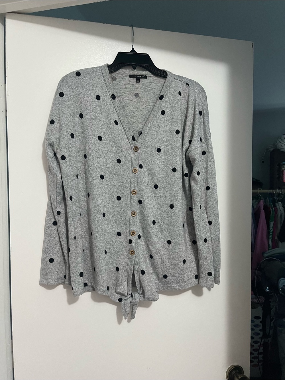 Grey Polka Dot Button-Front Cardigan